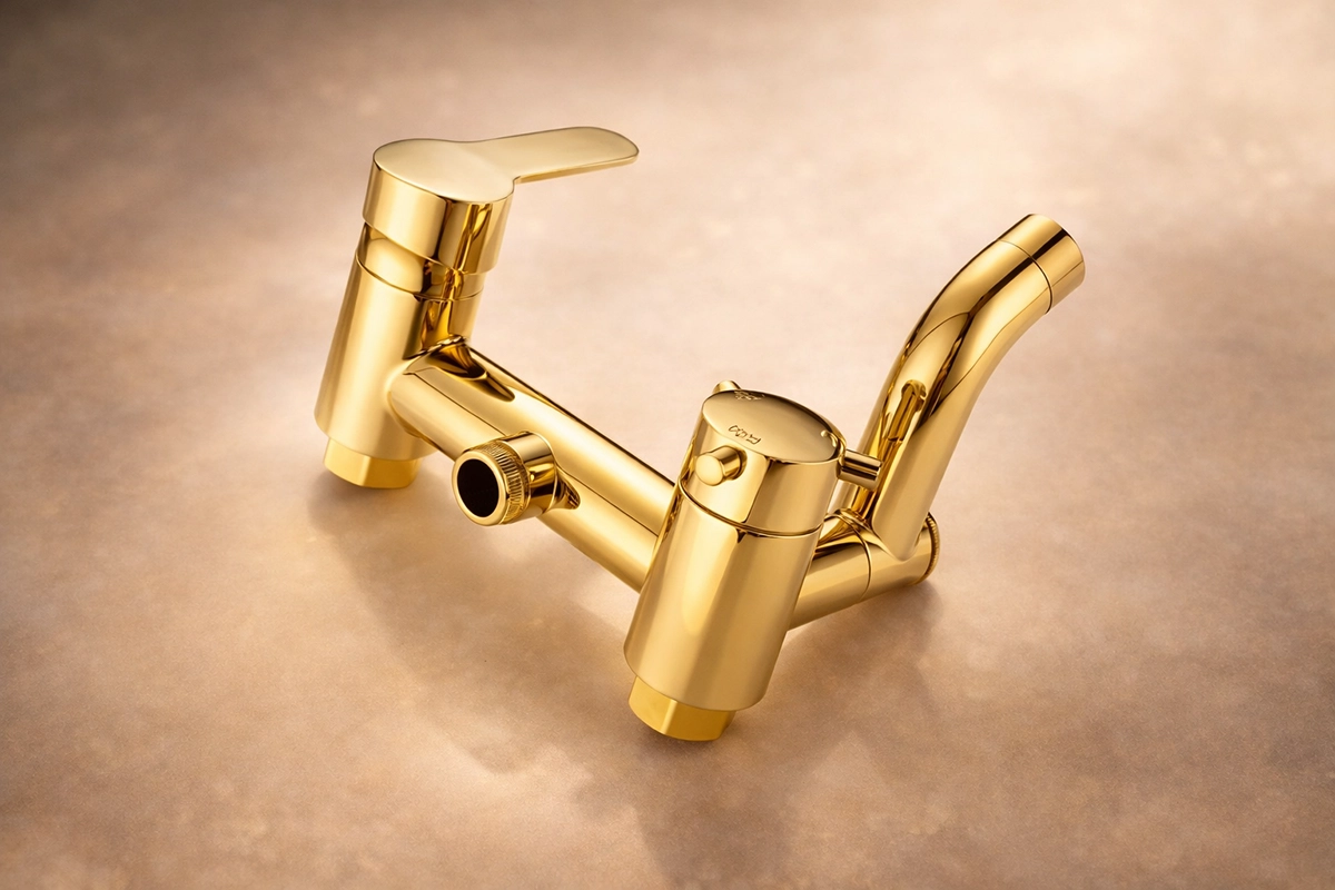 Colonne bain douche dorée Bissau avec bec de bain